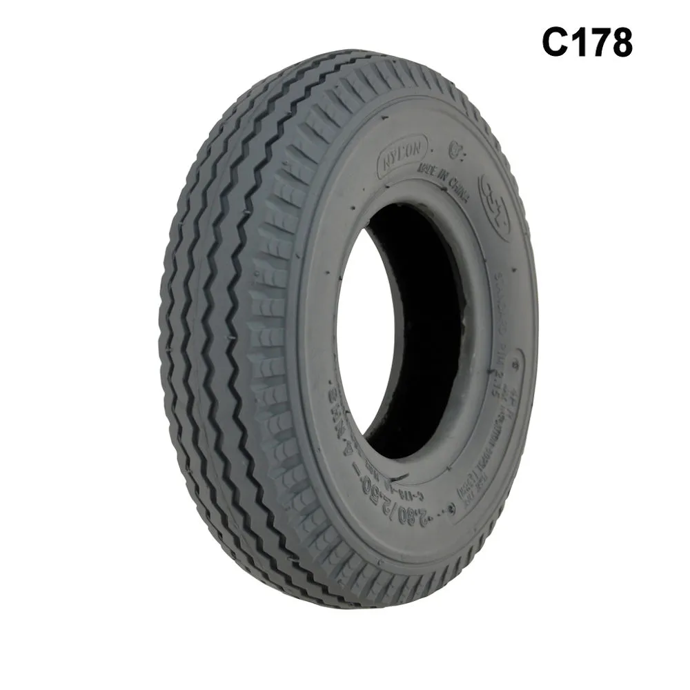 2.80/2.50-4 Grey Tyre with a Sawtooth Tread Pattern